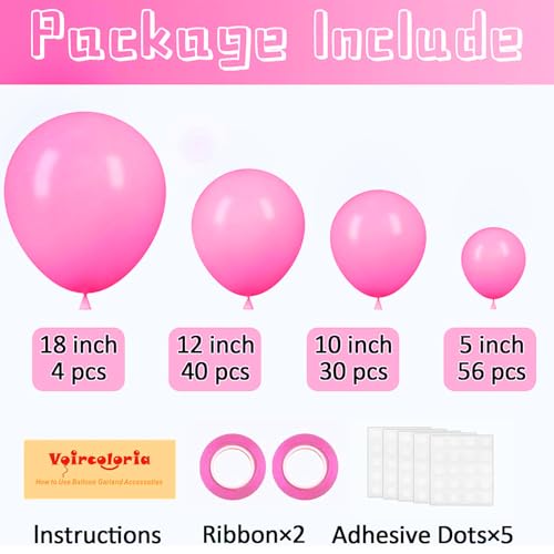 Image of Voircoloria 130pcs Pink Balloons Different Sizes 18 inch 12 inch 10 inch 5 inch Party Latex Balloons for Birthday Baby Shower Wedding Anniversary Princess Theme Party Decorations