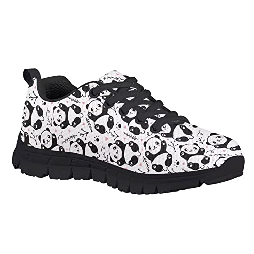 Mumeson Cartoon Panda Running Shoes for Boys Girls Breathable Mesh Athletic Trainers Sneakers Low Top Soft Sneakers Anti-Skid Rubber EVA Soles Running Flat Shoes White