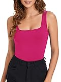 Verdusa Women's Casual Square Neck Sleeveless Slim Fitted Basic Tank Top Hot Pink M