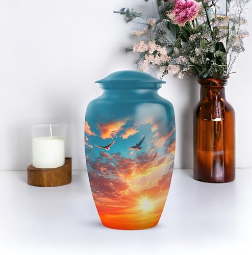 Image of Personalized Sunset Sky - Burial Urn for Ashes for Men - Large Urns for Human Ashes Adult Male - Decorative Funeral Urns for Women - 10 Inch - Large with Velvet Bag - Human Urns for Ashes