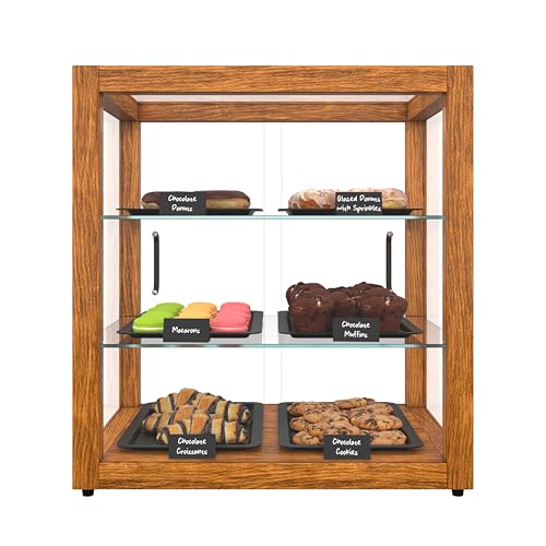 Image of KoolMore 20 in. 3-Tier Light Wood Countertop Dry Bakery Display Case, Pastry, Cake and Cookie Display with Tempered Glass