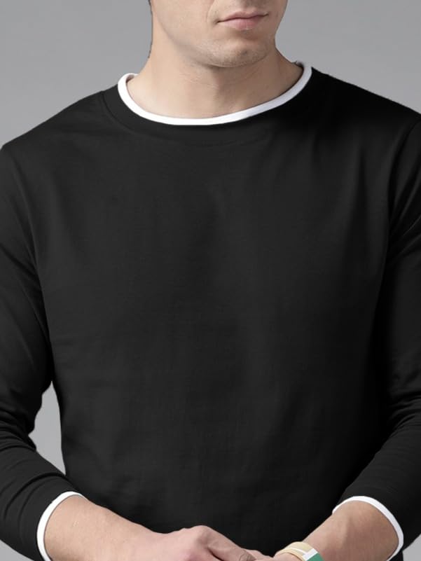 Image of The Dry STATEMen's Full Sleeve Basic Fit T-Shirt with Contrast Tipping Details Neck