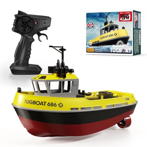 Yoyoom RC Boat, 1/72 RC Tugboat for Pools and Lakes, 2.4Ghz High-Speed Remote Control Boat with LED Lights and Low Battery Alarm for Teen and Adults