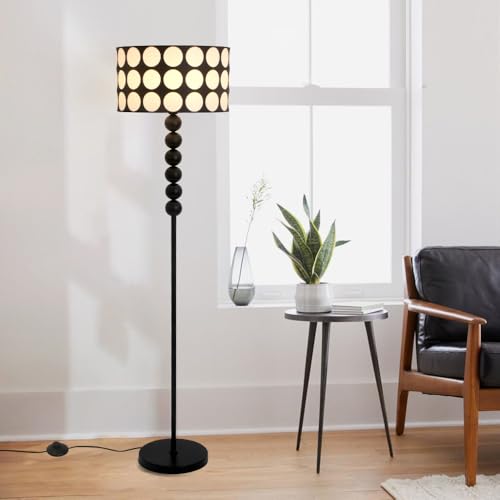 Lampadaire sur Pied Salon Moderne Lampe sur Pied,152cm LED Lampadaires Noir avec Abat-Jour en Tissu Unique et Câble pour la Décoration de la...