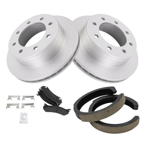 Image of TRQ Rear Brake Pad and Rotor Set Semi Metallic Coated Rotors Compatible with 2004-2005 Chevrolet Silverado 2500 HD GMC Sierra 2500 HD