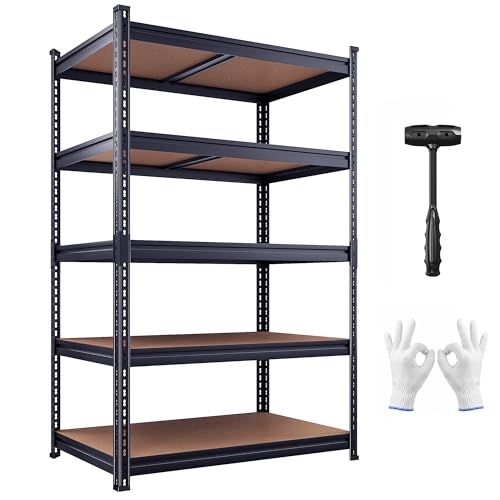 Image of REIBII 2400LBS Garage Shelving Heavy Duty,5 Tier Storage Shelves Adjustable Metal Shelving Unit,Garage Shelves for Basement,Warehouse,Commercial,Pantry,Closet,Kitchen 72x36x16,Black