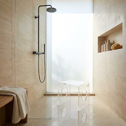 Image of Premium 15mm Thick Acrylic Bathroom Stool, Heavy Duty Multipurpose Sitting Patla for Shower and Home Rust Free Modern Home Decor Seat, 12x15x12Inches (Transparent)
