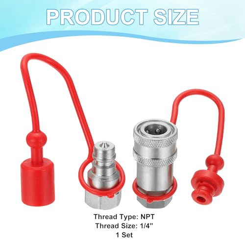 Image of PATIKIL 1 /4 inchNPT ISO-A Hydraulic Quick Disconnect Coupling, 1 Set Flat Face Hydraulic Quick Connect Coupler with Dust Caps Quick Release Coupling Set