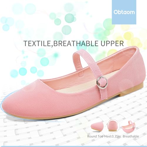 Image of Obtaom Mary Jane Flat Shoes Round Toe Ballet Flats for Women Dressy Fabric Business Flats Comfortable Classic Strap Flats for Office