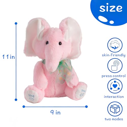 Image of Peek A Boo Elephant Stuffed Animal with Flapping Ears,Bedtime Singing Talking Elephant Plush Toys Repeats What You Say Glowing Musical Toy for Baby Christmas Birthday Gifts for Girls Boys (Gray)
