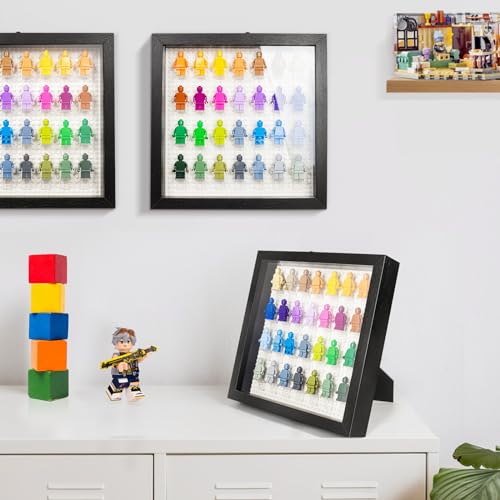 Figure Display Case, 11 x 11 Inches Shadow Box Frame, Miniature Storage Case, for Wall Mount and Tabletop, Pull-Out Panel, Black - Thumbnail 7