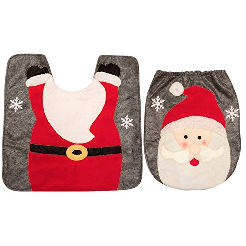 Xiuban Christmas Decoration 2 Pieces Bathroom Rug Mat Set, Christmas Snowman Toilet Seat Cover Bath Mat Lid Cover- Bathroom Rug + Lid Toilet Cover Set (A)