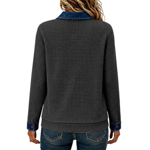 Waffle Knit Shirts for Women V Neck Henley Button Trendy Pullover - image 7