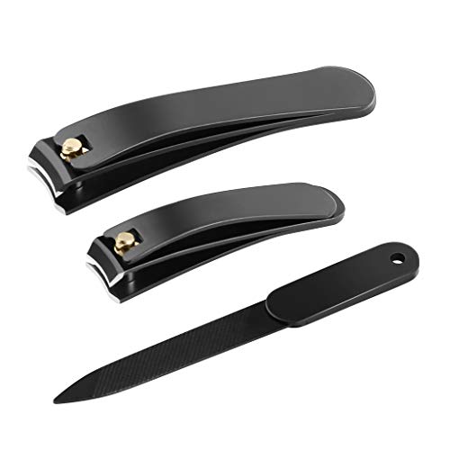 Teamkio 3PCS Manicure Set, Nail Clipper Set â€“ Black Stainless Steel Fingernails & Toenails Clippers & Nail File Sharp Nail Cutter