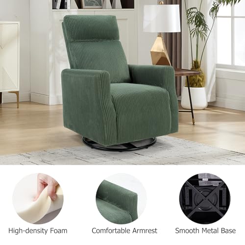 Image of CANMOV Swivel Rocker Chair Set of 2, Swivel Accent Chair with High Back and Arms, Corduroy Glider Chair for Living Room Bedroom Nursery, Green