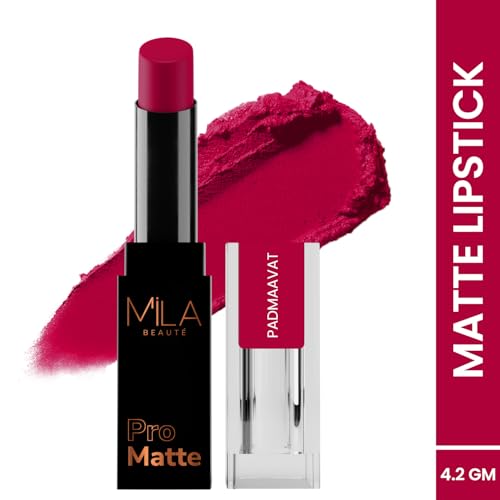 Image of Mila Beaute Pro Matte Lipstick | Highly Pigmented & Long lasting | Semi Matte Finish | Light Weight Lipstick | Single Swipe Application | Luxurious Lip Color | Shade - (Padmaavat, 4.2g) (Pack of 2)
