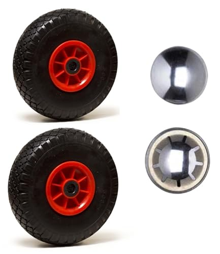 LOT de 2 x roue gonflable diable 260 x 85 (3.00-4) alésage 20 mm roulement à rouleaux + 2 x calottes autobloquantes