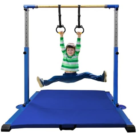 JC-ATHLETICS Gymnastic Kip Bar,Kids Girls Junior Ages 3-15,3' to 5' Adjustable Height,Home Gym Equipment,Home Training,1-4 Levels,260lbs Weight Capacity Cover