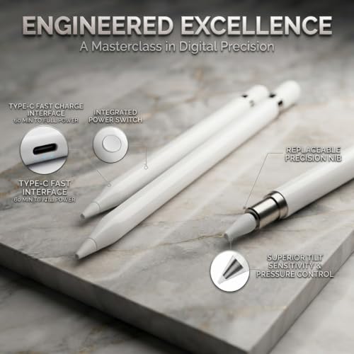 Image of Drumstone Universal Touch Screen Stylus Pen with Battery Display, Rechargeable Active Stylus, Precision Fine Tip for Writing, Drawing & Note Taking on iPad, Android Tablets & Smartphones