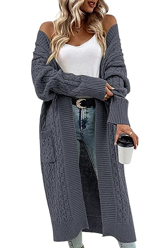 Image of Onedreamer Womens Long Cardigan Sweaters Open Front Cable Knit with Pockets | Chunky Long Sleeve Outerwear, Fall Winter Button Down Coatigan, Oversized Trendy Warm Sweater Coats