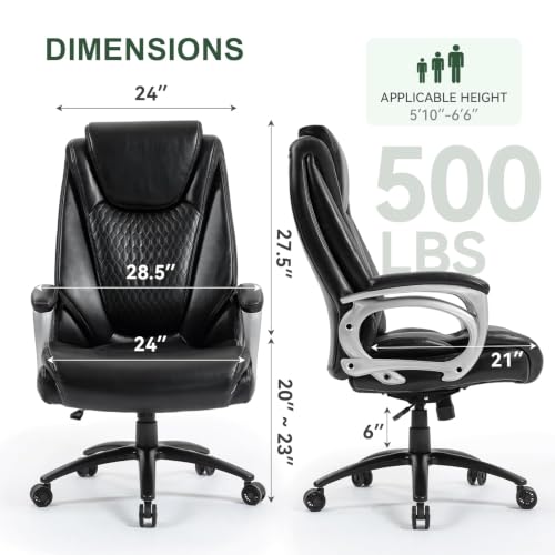 Image of Vogue Furniture Direct Big and Tall Office Chair 500lbs Set of 4, Heavy Duty High Back PU Leather Desk Chair, Adjustable Height Rolling Wheels Computer Chair for Home Office Work (Black)