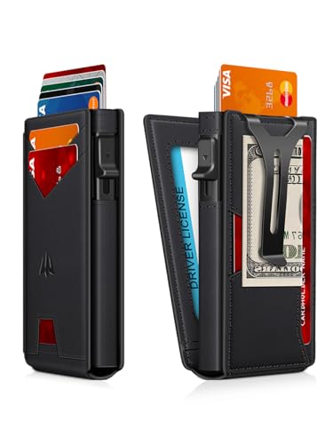 Image of Wallet for Men, Slim Minimalist Wallet with Money Clip＆ID Window, RFID Blocking Pop-Up Credit Card Holder, Smart Auminum Mens Wallet Holds 9-13 Cards (Gift Box) (Black)