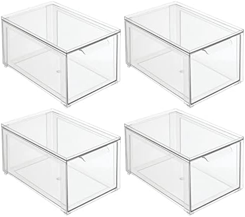 mDesign Organizador plástico empilhável com gaveta deslizante transparente Lumiere Collection – Pacote com 4