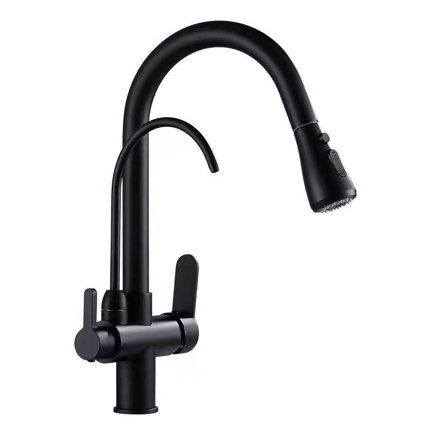 Grifo de Cocina 3 Vías Osmosis con Ducha Extraíble con Filtro de Agua Grifo Cocina Fregadero Extraible Flexible Rotación de 360° 2 Modos Negro