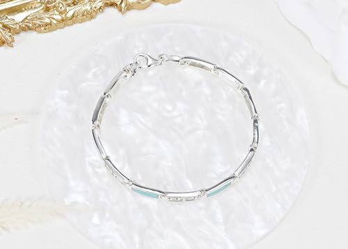 AeraVida Greek Key Labyrinth Stone Inlay .925 Sterling Silver Link Bracelet | Casual Sterling Silver Bangle Bracelet | Jewelry Gift3
