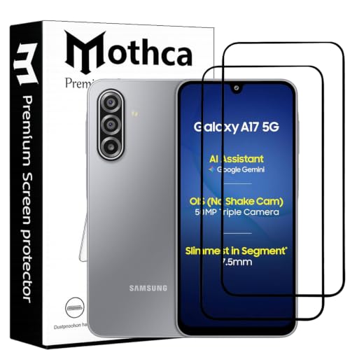 Image of Mothca Advance Military-Grade Tempered Glass Screen Protector Compatible for Samsung Galaxy A17 5G with Edge to Edge Coverage - Case Friendly, Anti-Scratch & Bubble-Free Installation Kit (Pack of 2)