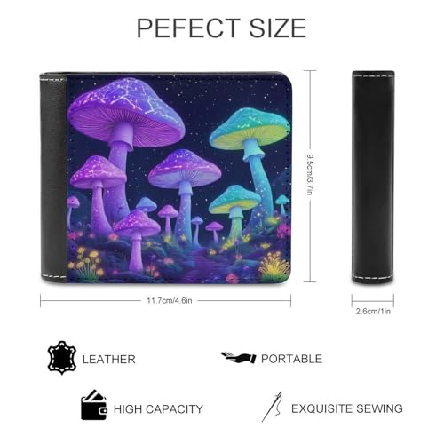 Men's PU Leather Bifold Wallet Neon Mushrooms Waterproof Purse Slim Credit Card Holder Organizer Bag for Work Office Shopping2