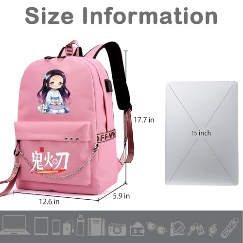 Image of ZJYJING Anime Backpack for School Laptop Backpack with USB Port, Casual Travel Casual Daypack for Teens Girls (Pink-T)