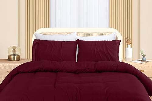 Utopia Bedding Double Duvet Cover Set - Duvet Cover Double with Embroidered Pillowcases - Soft Microfibre Polyester Bedding (Burgundy) - Image 2