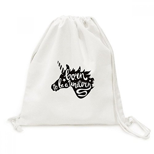 Sac à dos cordon Born Licorne Noire Blanc de voyage en toile