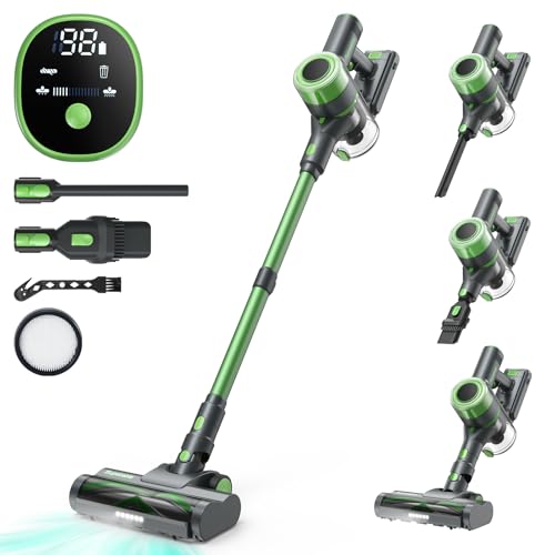 Supstable Aspiradora sin Cable, 30kPa Aspirador Escoba Potente, Pantalla Táctil, Autonomía 60 Mins, 3 Velocidades, Modo Automático y Tecnología Antienredos, para Suelos, Alfombras, Pelos de Animales