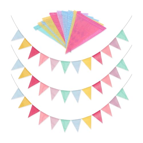 GIDWRIY 3 Pièces Guirlande de Fanions Multicolore,Guirlande Anniversaire Tissu,Guirlandes Fanions Drapeau,Triangle Bannière Multicolore Banderole,Guirlandes Exterieure Fete,Fanion Deco Jardin