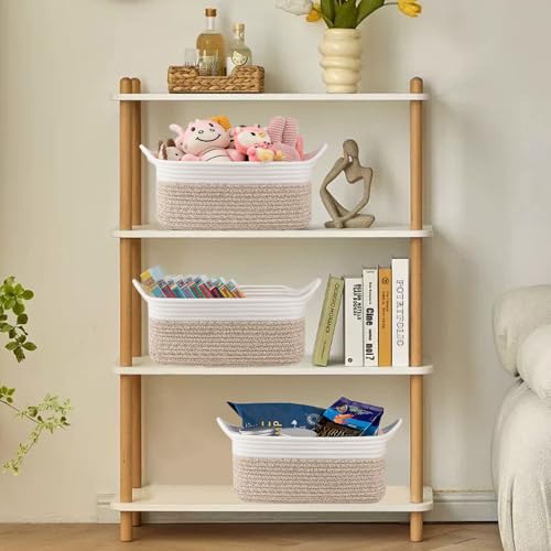 Image of OIAHOMY Woven Basket, Gift Basket Empty with Gift Bags and Ribbons, Rope Baskets for Baby Showers, Storage Baskets with Handles for Nursery, Pet Toy Organizer - Brown & White