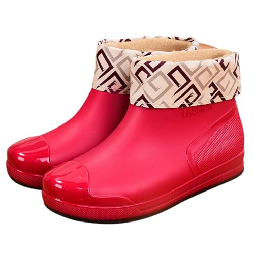 Botas de agua para mujer, con forro cálido, cómodas, impermeables, fáciles de poner y quitar, suela gruesa de agarre, botas de agua para senderismo, trabajo en el patio, actividades al aire libre, Red
