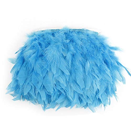 Yalulu 2 Meter Feder Fringe Trim Gürtel Federborte Band Federbesatz Federfranse Nähen Kostüm Deko (Blau)