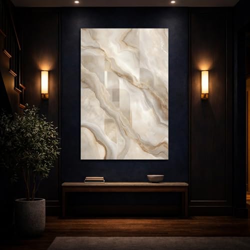 Tableau marbre beige et or 80x120 cm de style abstrait pour décoration murale de salon - 4