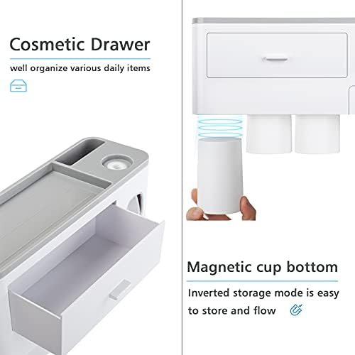 JIGUOOR Electric Toothbrush Holder Wall Mounted Automatic Toothpaste Dispenser Squeezer set Toothbrush Cover Bathroom Organizer, with 6 Toothbrush Slots & 3 Magnetic Cups for Bathroom