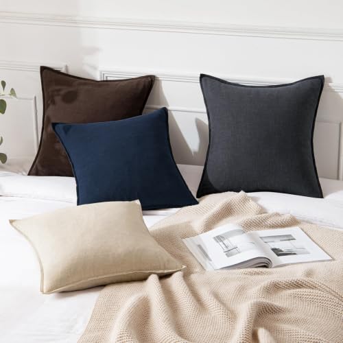 Image of MIULEE Decorative Linen Pillow Covers 22x22 Inch Navy Blue Boho Farmhouse Neutral Couch Throw Pillows for Bed Pack of 2 Accent Modern Pillowcase Sofa Livingroom Home Decor