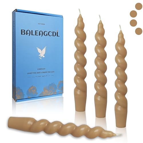 Image of Tan Beige Spiral Taper Candles 7.5 Inch Short Candlesticks Smokeless Twisted Candles Unscented Candle Sticks Handmade 4 PCS for Romantic Gifts Christmas Dinner Decor