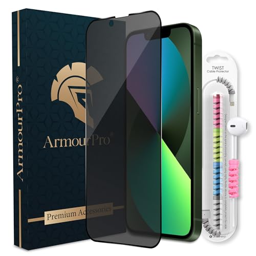 Image of ArmourPro Matte Privacy Tempered Glass for iPhone 16e, 17E, iPhone 13 and 14, Anti-Spy Anti-Glare Screen Protector, Edge-to-Edge Full Coverage, 9H Anti Scratch, Smooth Touch, Easy Installation Kit with Cable Protector