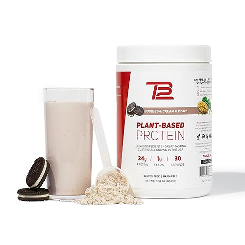 TB12 Plant Based Protein Powder by Tom Brady, 24g of Vegan Pea Protein, Low Sugar, Low Carb, Non-GMO, Meal Replacement, Keto Friendly, Paleo, Sugar Free, Cookies and Cream Flavor (30 Servings)