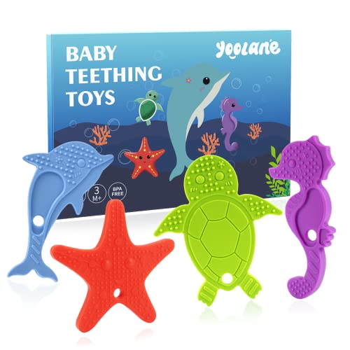 Image of Yoolane Baby Teether [Original] - Silicone Teething Toys for Babies, Ocean Sea Animals Shape Teething Relief Chew Toy | Stuff Essential and Gift for Toddler Infant Boy Girl 3+ Months | 4 Pieces