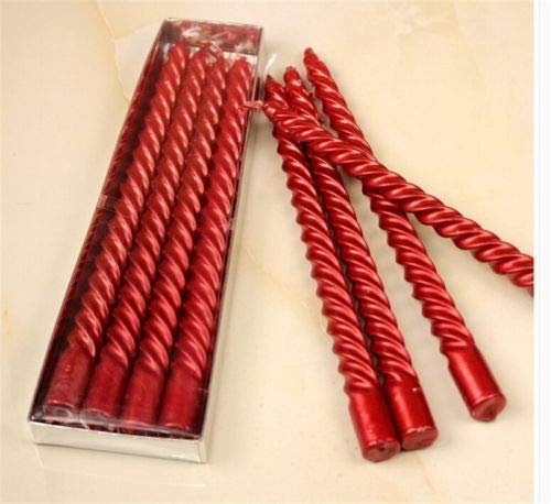 Kuber Selection 6 Pcs Designer Red Spiral Pillar Candle 8 inch Long for Party,Daily use, Candle (Pack of 6 Pcs, Red)-picture-20