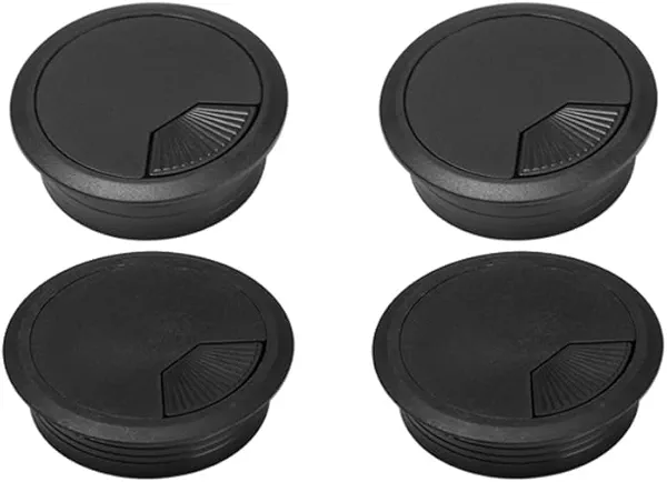 UtySty 4 Pack Office Desk Grommet 2'' Round Cable Hole Caps Cover Organizer Stopper Cord Hider Buckle for Computer Desk Executive Standing Table Desktop PC Gaming Desks (Black)