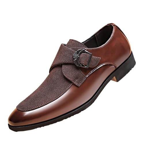 Summer Leather Shoes Business Casual Shoes Frosted Men's British Korean Style Pointed Toe Large Size Shoes Oxfords(Brown,48)2