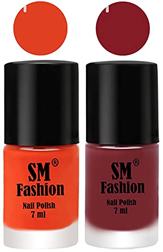 Image of Long Lasting Nail Polish | Nail Paint Combo 7 ml Each) - Set of 2 Reddish Orange -Plum